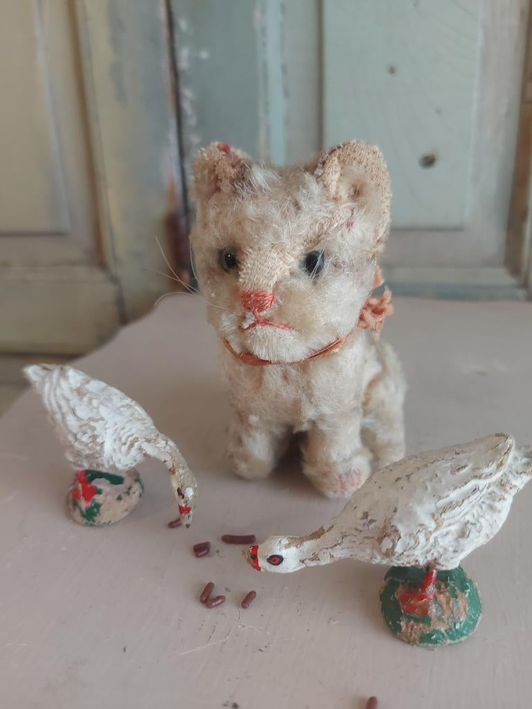 Antieke Steiff poes van slechts 10 cm hoog, Ophalen of Verzenden, Gebruikt