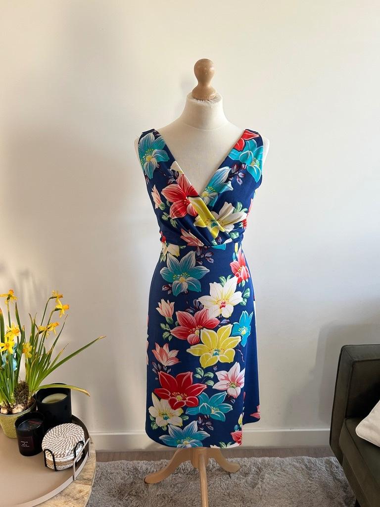 King Louie maat L bloemen Ginger zomer jurk 3212, Blauw, Maat 42/44 (L), Ophalen of Verzenden, Zo goed als nieuw