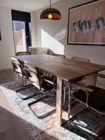 Rechthoekige eettafel mangohout +2x stoel in Tento kunstleer, Huis en Inrichting, Tafels | Eettafels, Ophalen, 50 tot 100 cm, Zo goed als nieuw