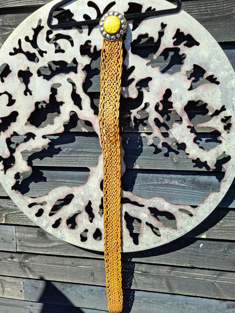 Gevlochten leren riem 115 cm met opvallende gesp, Echt leder, Heupriem, Ophalen of Verzenden, Onbekend