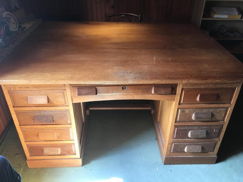 Eikenhouten Duo-bureau, Huis en Inrichting, Bureaus, Ophalen, Demontabel, Gebruikt, 120 cm