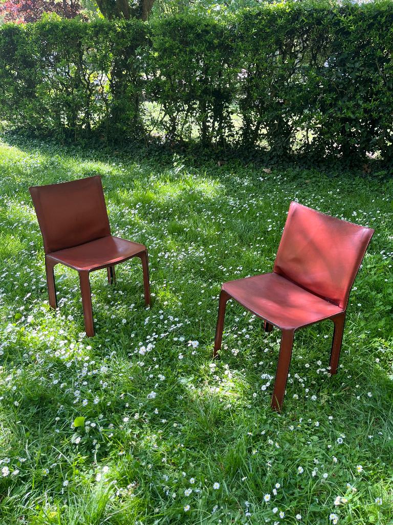 Stoelen Cassina Cab chairs jaren 70 design leer, Ophalen, Gebruikt, Bruin, Leer