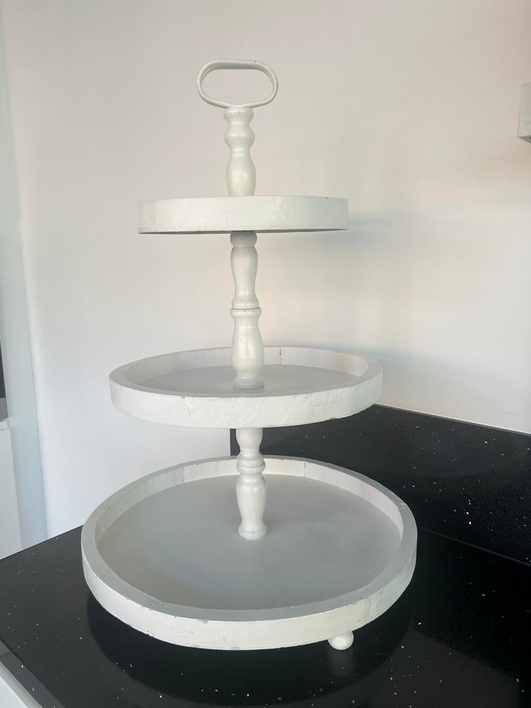 Grote houten etagère mooi wit  ronde bladen, Ophalen of Verzenden