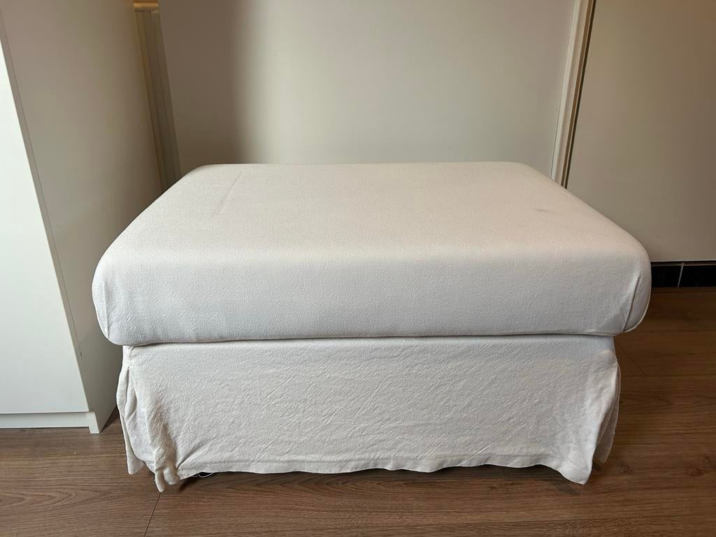 Witte poef met opbergruimte, Huis en Inrichting, Banken | Voetenbanken en Poefen, Ophalen, Vierkant, Zo goed als nieuw, Stof