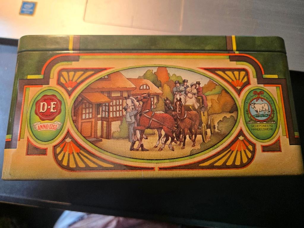 Rechthoekige groene theeblik van Douwe Egberts Pickwick, Ophalen, Gebruikt, Thee, Douwe Egberts