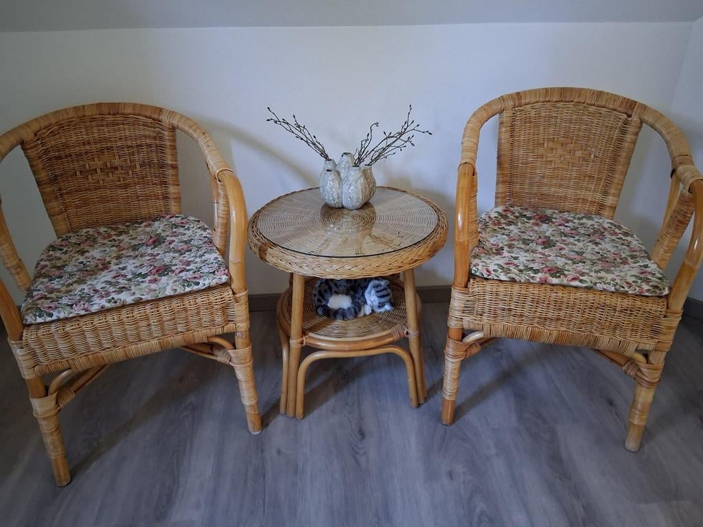 Bistro set, Ophalen, Zo goed als nieuw, Rotan