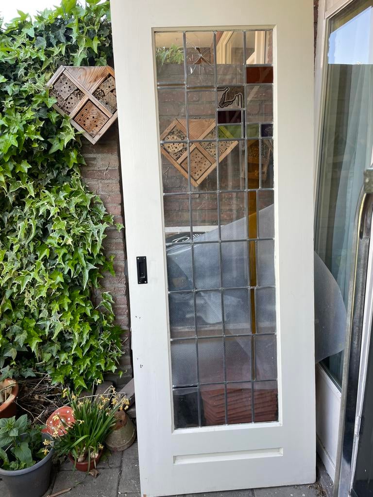 Jaren 30 glas-in-lood deur, Gebruikt, Minder dan 80 cm, Binnendeur, Ophalen of Verzenden