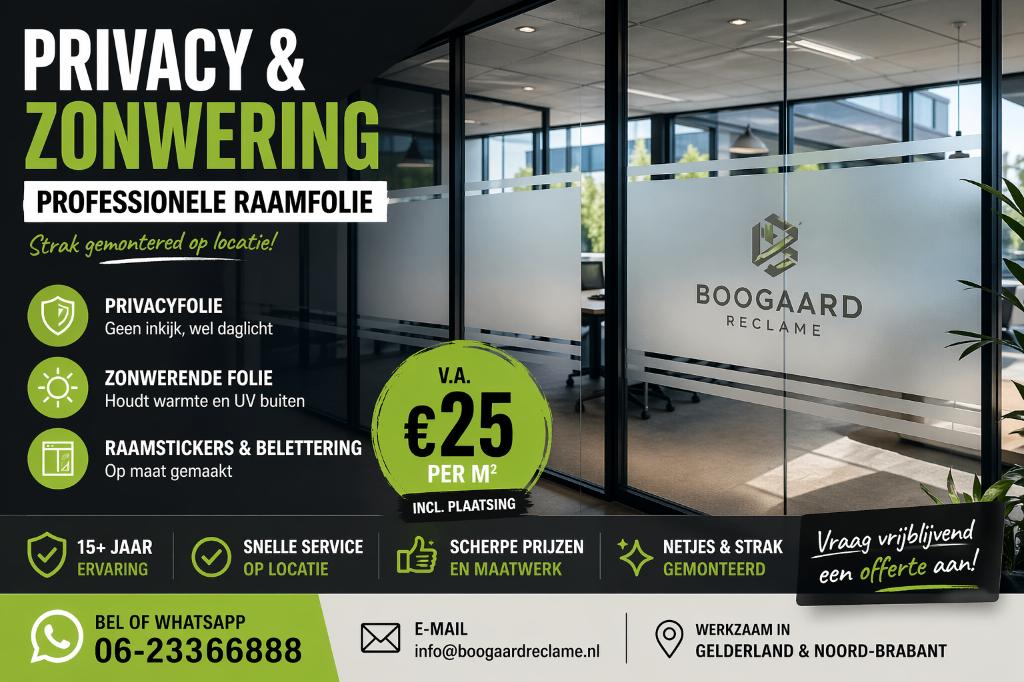 Raamfolie laten plaatsen? Privacy, zonwering & belettering, Ophalen of Verzenden, 160 cm of meer, 160 cm of meer