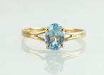 Franse gouden ring met ovale blauwe topaas, Ophalen of Verzenden, Goud, Ring, Met edelsteen