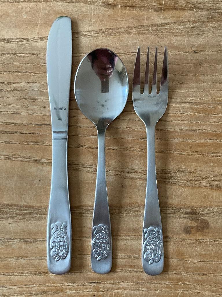 Amefa 18/0 kinderbestek beer - mes vork lepel - nieuw, Nieuw, Ophalen of Verzenden, Rvs of Chroom, Vaatwasserbestendig