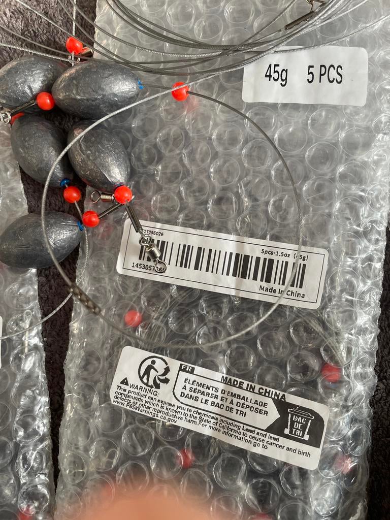 Vislood met stalen onderlijn - 45g, 5 stuks, Ophalen of Verzenden, Nieuw, Dobber of Lood