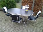 Amerikaanse Bel Air diner tafel + 4 stoelen fifties sixties, Ophalen, Zwart, Zo goed als nieuw, Vier