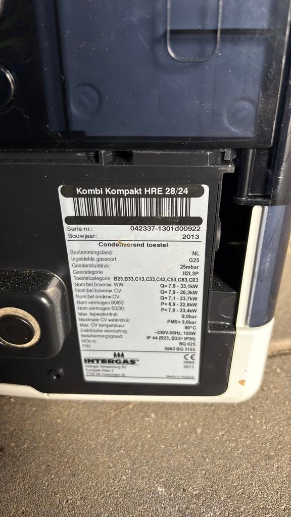 Intergas ketel 28/24, Doe-het-zelf en Verbouw, Verwarming en Radiatoren, 30 tot 80 cm, Gebruikt, Cv-ketel of Combi-ketel, Minder dan 60 cm