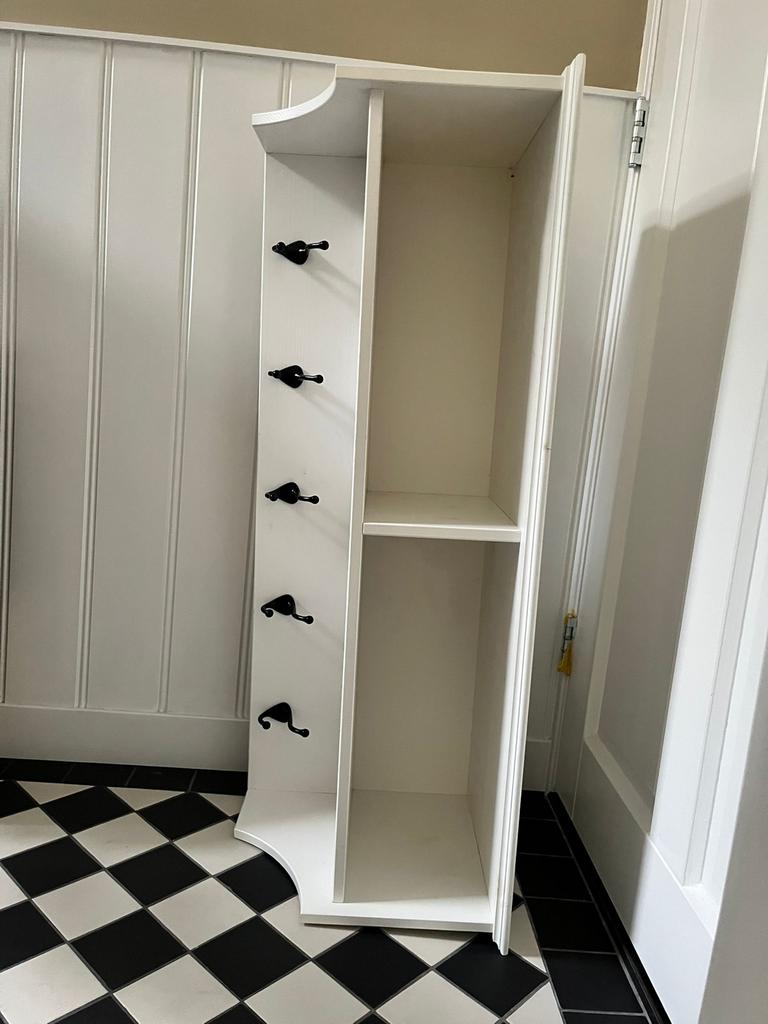 Landelijk witte kapstok met opbergvakken, Huis en Inrichting, Woonaccessoires | Kapstokken, Gebruikt, 100 tot 150 cm, Ophalen of Verzenden