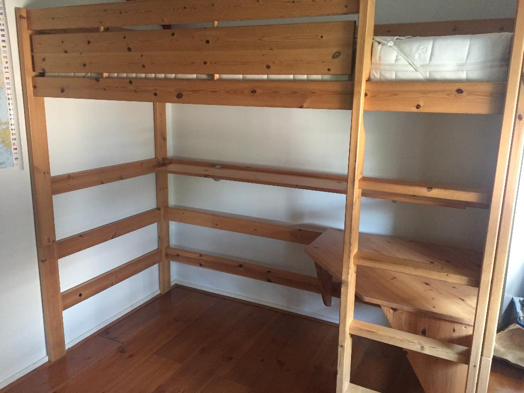 Lifetime (Deens design) grenen hoogslaper incl   hoekbureau, Ophalen, 100 cm, Eenpersoons, Bruin