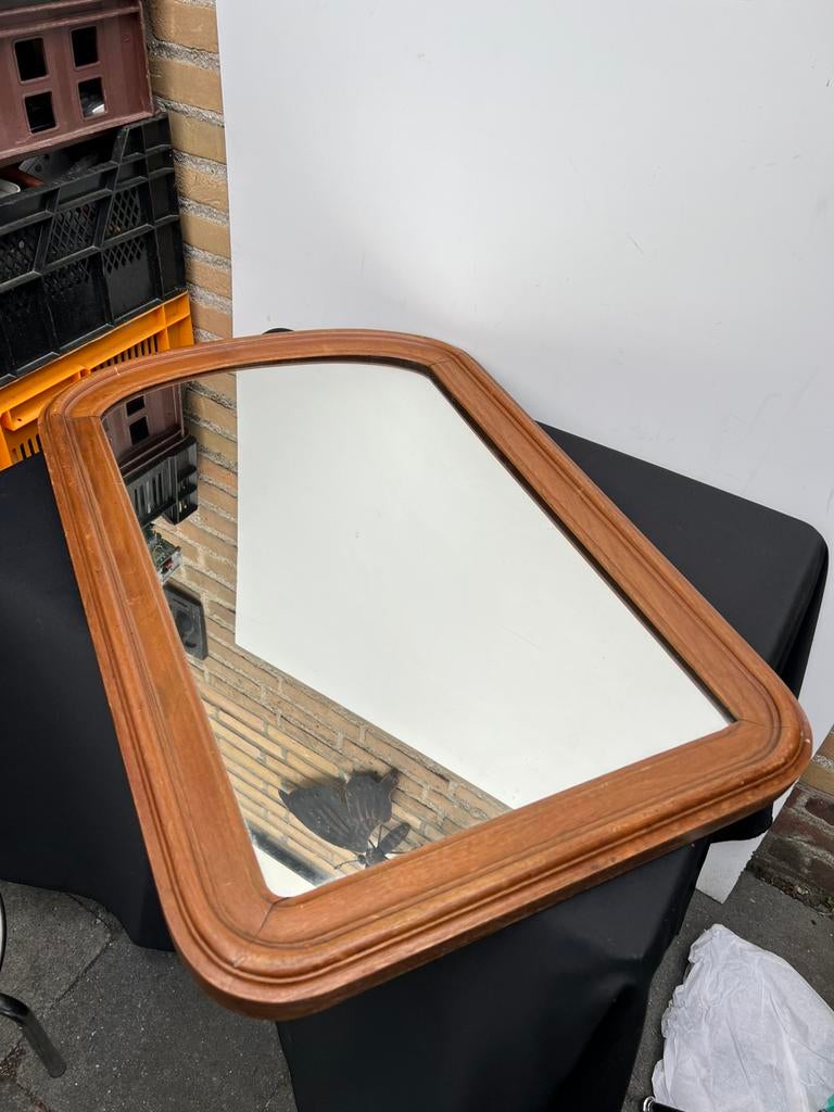 Te Koop : Antieke Spiegel Wandspiegel Houten Lijst, Ophalen of Verzenden, Rechthoekig, 50 tot 100 cm, Minder dan 100 cm