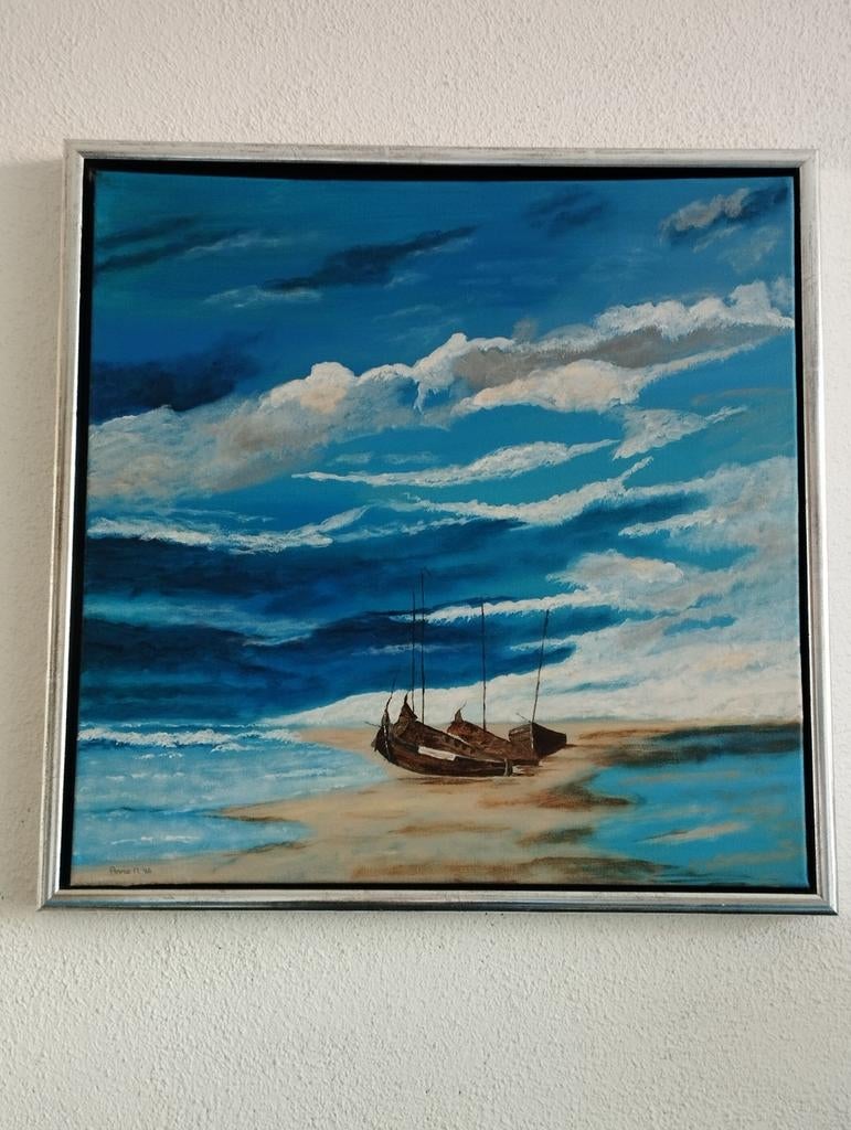Mooi schilderij incl baklijst afm ca 50x50 cm, Ophalen of Verzenden