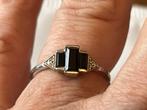 Art Deco zilveren ring Onyx en Saffier, Verzenden, Zo goed als nieuw, 17 tot 18, Met edelsteen