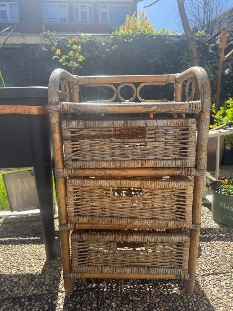 Vintage rotan kastje met 3 lades – boho stijl, Ophalen