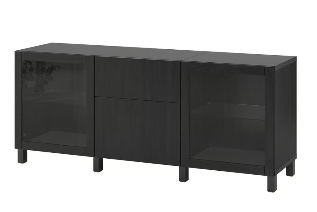 Ikea Besta kast met lades, zwartbruin met helder glas, Huis en Inrichting, Kasten | Dressoirs, Ophalen, Gebruikt, Met deur(en)