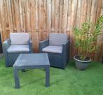 Allibert loungeset/tuinset 2 stoelen tafel grijs met kussens, Kunststof, Bijzettafel, Zo goed als nieuw, Ophalen