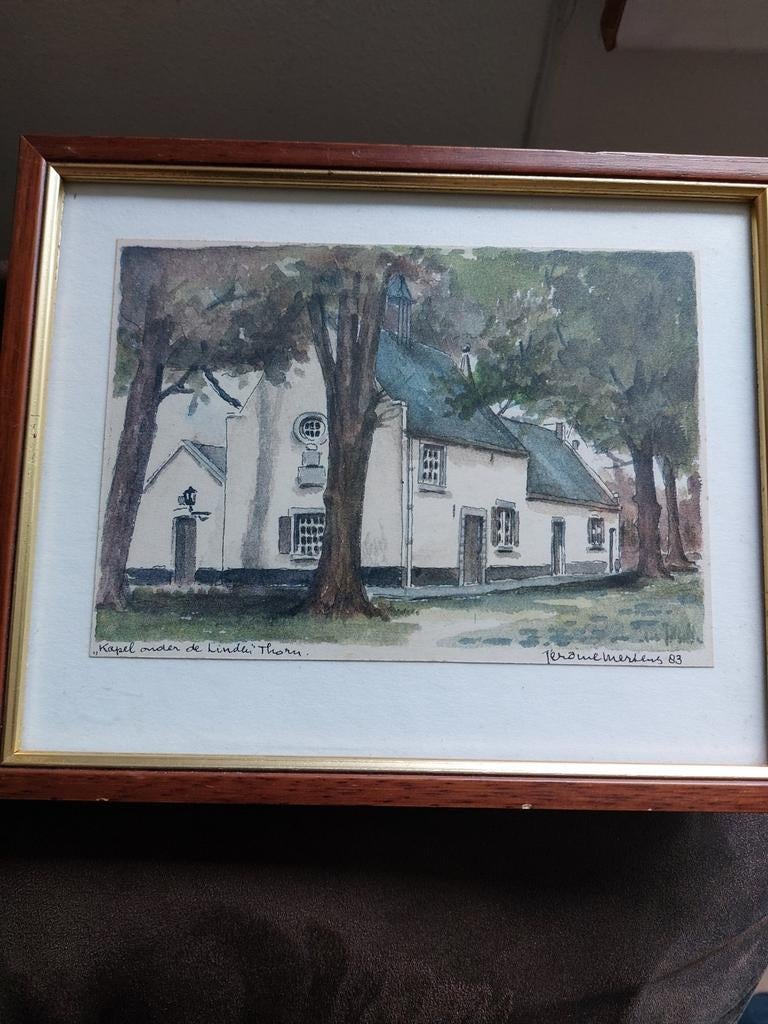 Thorn Kapel onder de linden Aquarel van Jerome Mertens, Antiek en Kunst, Ophalen of Verzenden