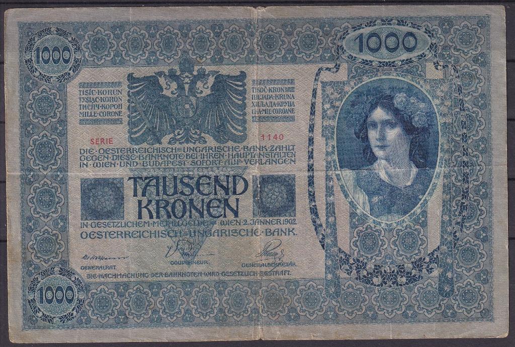 Oostenrijk-Hongarije 1000 korona 1902, Postzegels en Munten, Bankbiljetten | Europa | Niet-Eurobiljetten, Verzenden, Oostenrijk