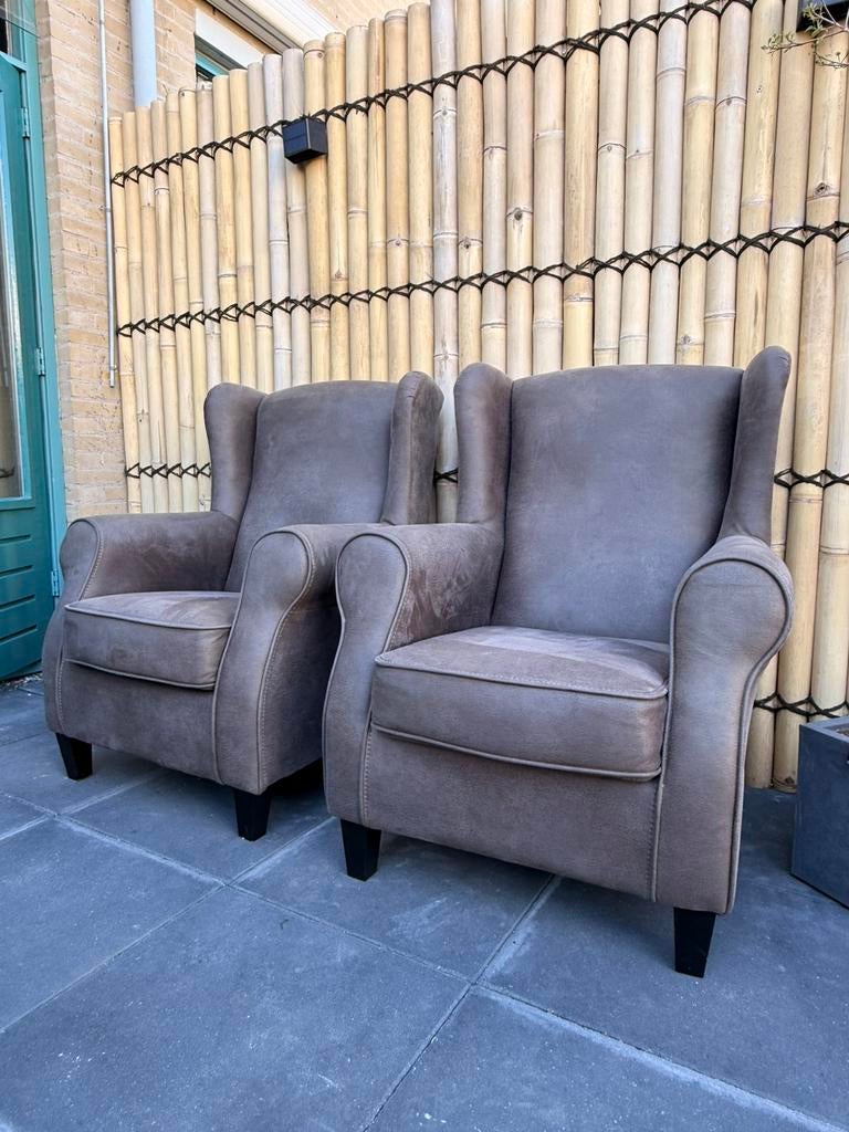 Fauteuils Grote stoelen Landelijke stijl grijs/bruin, Ophalen, Minder dan 75 cm, Leer, 50 tot 75 cm