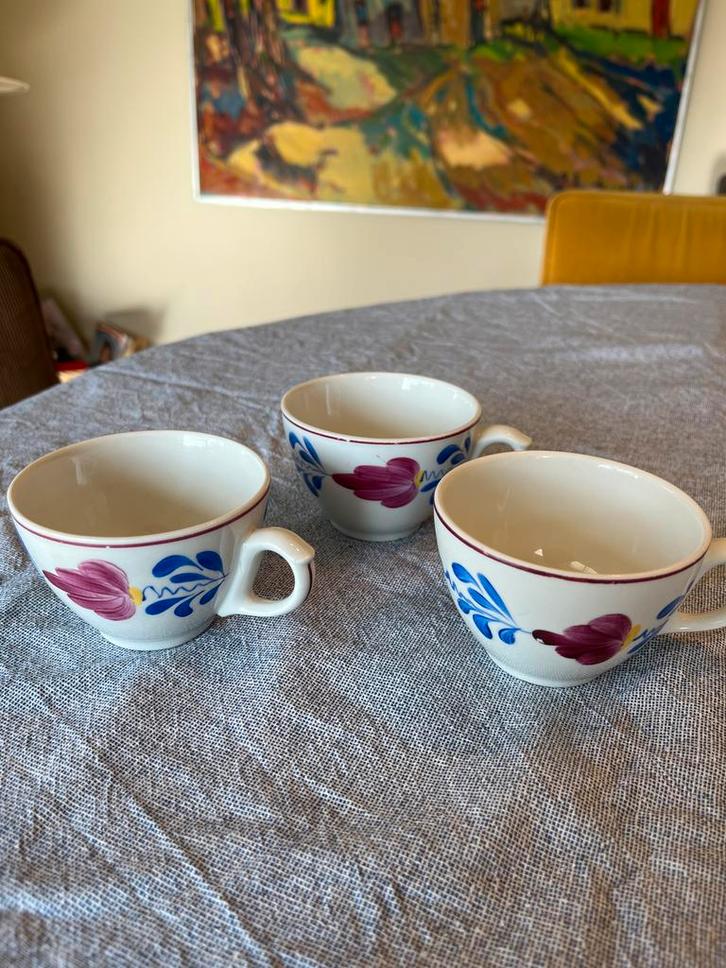 3 Boerenbont koffiekopjes - Vintage servies, Huis en Inrichting, Keuken | Servies, Gebruikt, Kop(pen) en/of Schotel(s), Boerenbont
