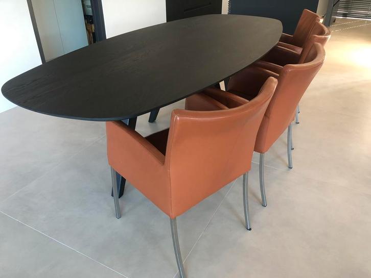 Leren eetkamer stoelen, Huis en Inrichting, Stoelen, Zo goed als nieuw, Vier, Leer, Bruin, Ophalen