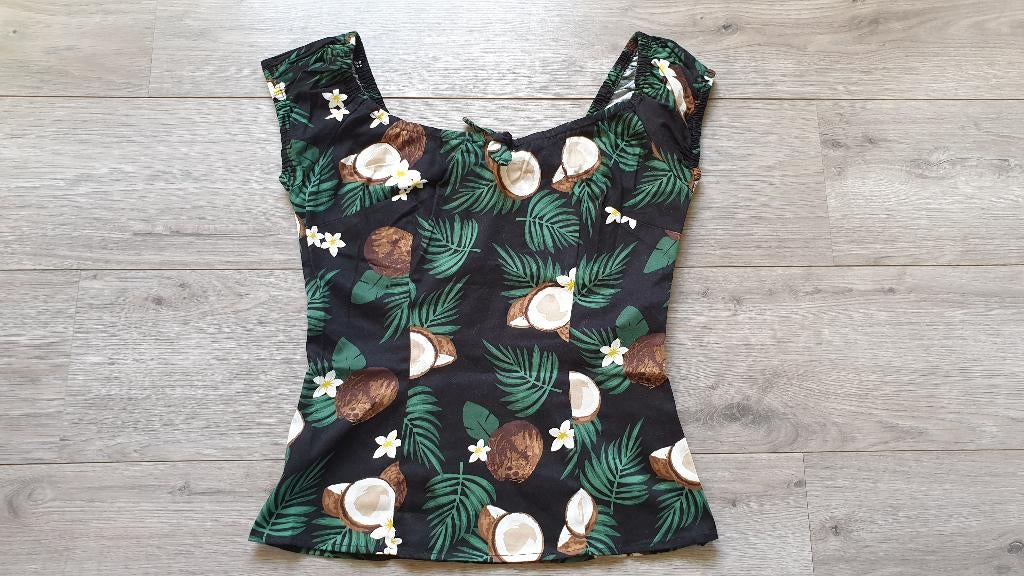 Collectif Clothing Topvintage retro top tropical topje kokos, Maat 38/40 (M), Collectif, Zwart, Ophalen of Verzenden