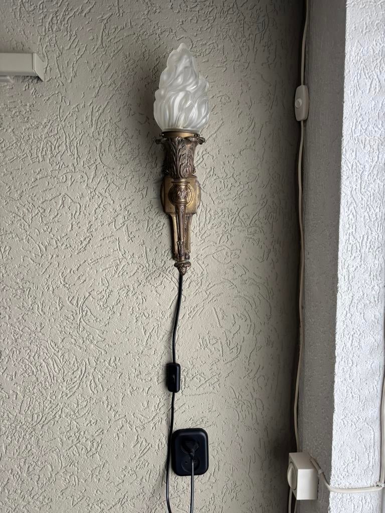 Wandlamp fakkel brons, Huis en Inrichting, Ophalen of Verzenden, Zo goed als nieuw