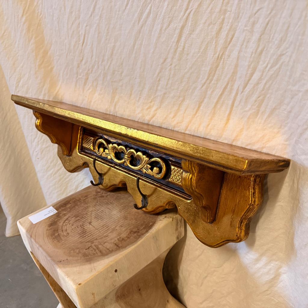 Brocante houten kapstok  - 75 cm – goud - bij TTM Wonen, Huis en Inrichting, Woonaccessoires | Kapstokken, Wandkapstok, TTM Wonen, Meubels – (Perzische) Tapijten en Woonaccessoires