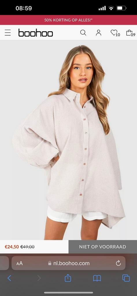 Dames blouse oversized boohoo maat 44 zalm wit, Kleding | Dames, Ophalen of Verzenden, Zo goed als nieuw, Maat 42/44 (L), Wit