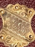 Mooie leren sigarenetui met gouden naamplaatje, ca. 1890., Ophalen of Verzenden, Goud