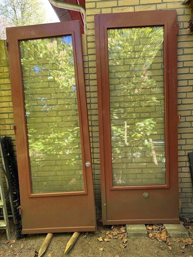 dubbele tuindeuren, Doe-het-zelf en Verbouw, Deuren en Horren, Ophalen, Gebruikt, 80 tot 100 cm, 215 cm of meer