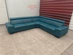 Design Hoekbank Petrol Leder | Verstelbare hoofdsteunen, Huis en Inrichting, Design, Hoekbank, 300 cm of meer, Ophalen of Verzenden