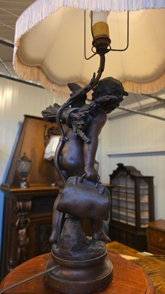 Grote antieke cupido beeldlamp, Ophalen of Verzenden