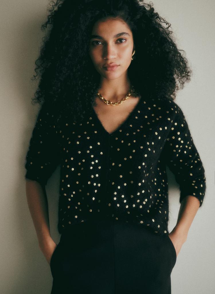 Sezane Vest Zwart met Gouden Stippen, Ophalen of Verzenden, Zo goed als nieuw, Maat 38/40 (M), Zwart