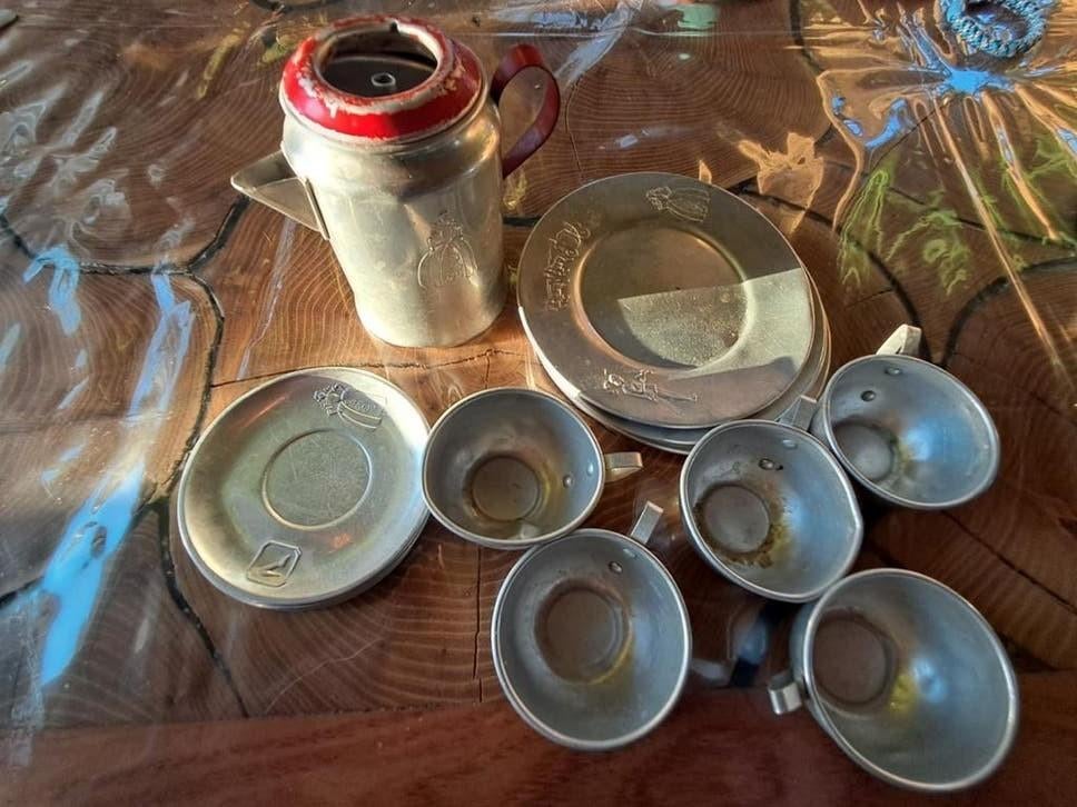 Vintage aluminium kinder koffieset jaren '50 '60 - Retro, Antiek en Kunst, Ophalen of Verzenden