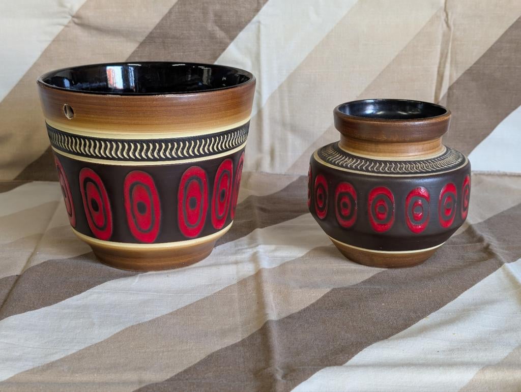 Mid century keramiek potten, Antiek en Kunst, Antiek | Keramiek en Aardewerk, Ophalen of Verzenden