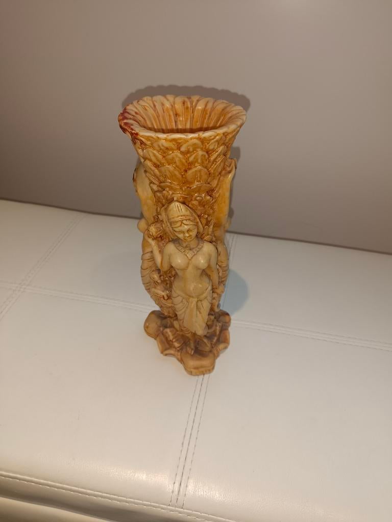 Onyx vaas met figuren, zware steen, vintage, Ophalen of Verzenden