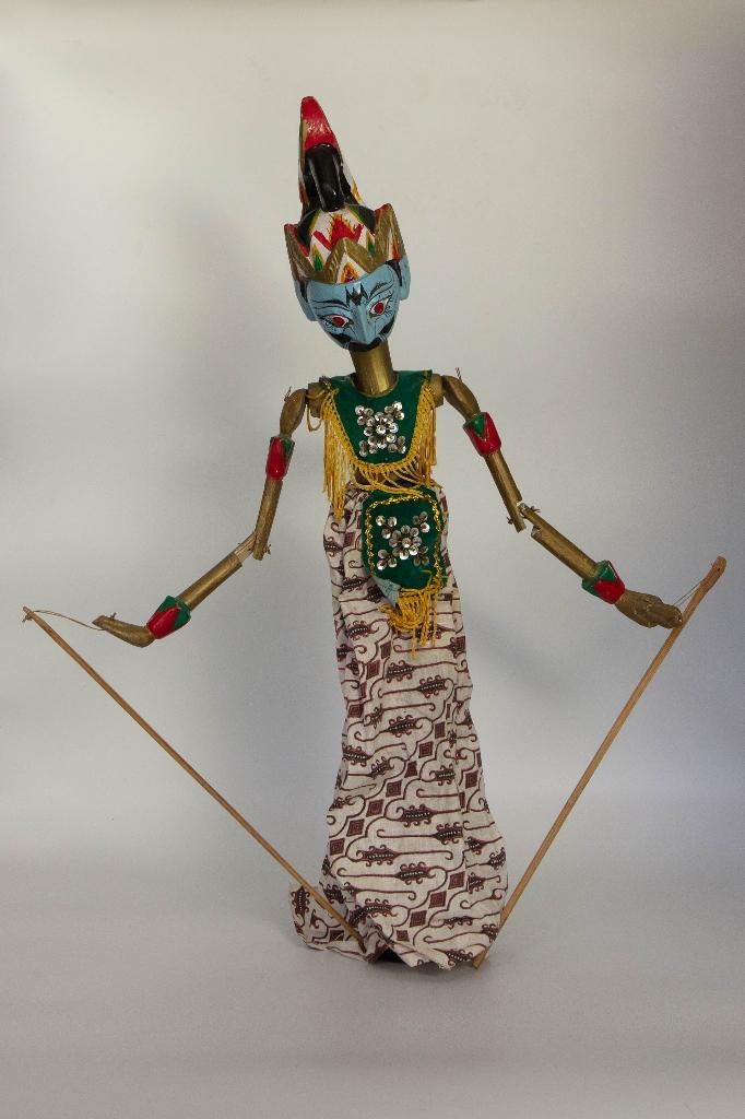 (nr.90) Prachtige Wajangpop met blauw gezicht, Antiek en Kunst, Kunst | Niet-Westerse kunst, Ophalen of Verzenden