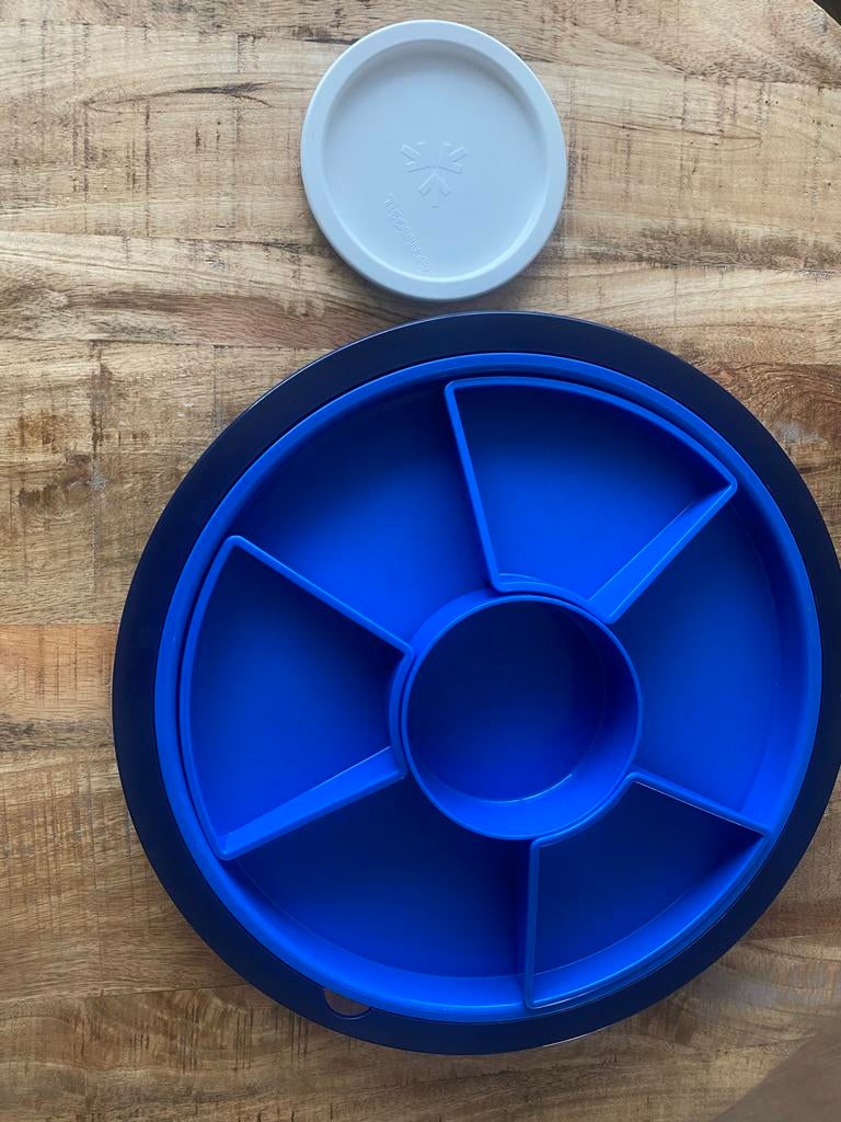 Tupperware Party hapjes/tapas schaal met sausbakje, Ophalen of Verzenden, Zo goed als nieuw, Blauw, Schaal