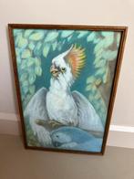 Midcentury modern pastel kunstwerk schilderij art 50s vogels, Verzenden