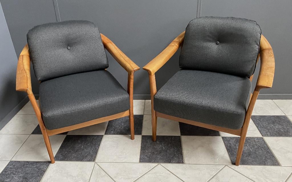 60 jaren set Wilhelm Knoll fauteuils opnieuw grijs bekleed, Ophalen, Gebruikt, Vintage, 75 tot 100 cm