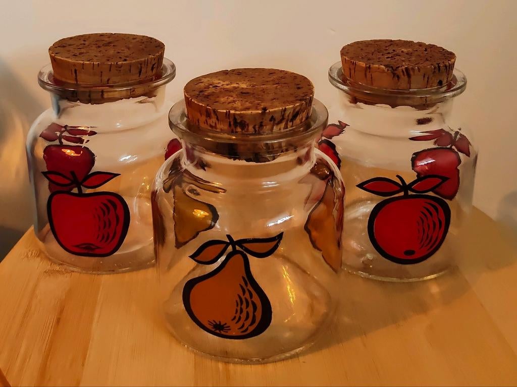 Set vintage voorraadpotten met kurken stop., Ophalen of Verzenden