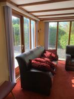 Bankstel bruin leer, Ophalen, Driepersoons, Zo goed als nieuw, Rechte bank