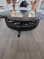 Tafel karrewiel met glasplaat, Ophalen, Overige materialen, 100 tot 150 cm, 50 tot 75 cm