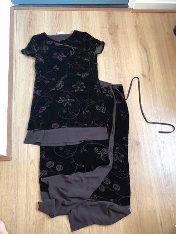 Part two bruin fluweel velvet pak setje rok top s met zijde beschikbaar voor biedingen